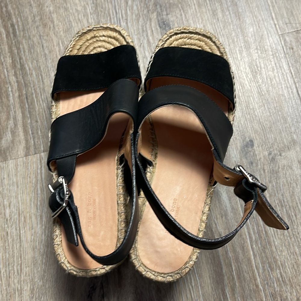 Rag & Bone Edie Black Espadrille Wedge Sandals Size 6.5 - Picture 8 of 15